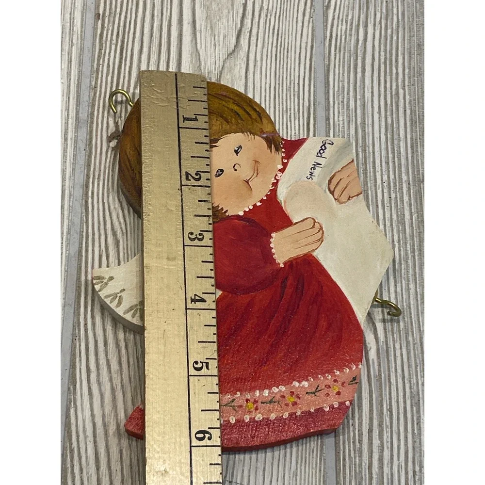 Vintage Hand Painted Wooden Angel Ornaments Set of 3 Folk Art Christmas Decor